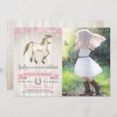 ホース女性のカーボーイガールズポニーフォトバースデーパーティー 招待状 (正面/裏面)