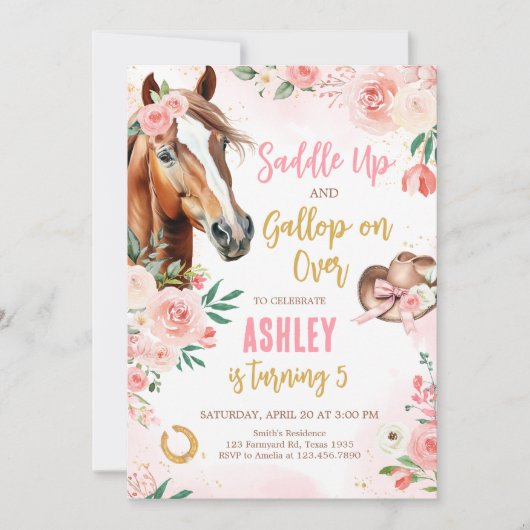 ホース女性のカーボーイバースデーパーティー 招待状 (正面)