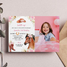 ホース女性のカーボーイ誕生日フォト招待状