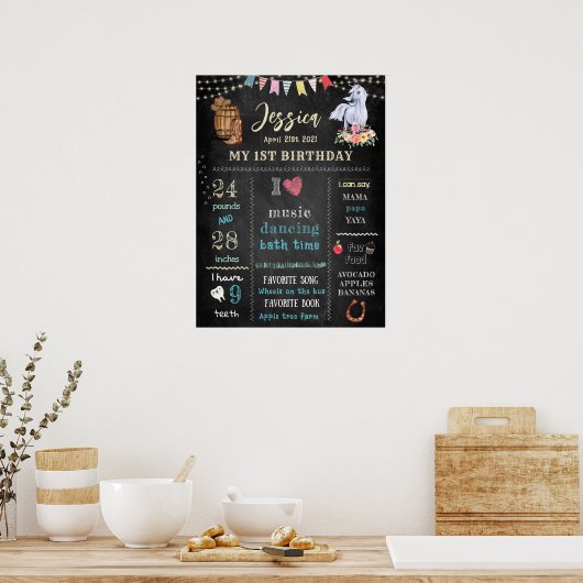 ホース女性のカーボーイ馬術誕生日 ポスター (キッチン)