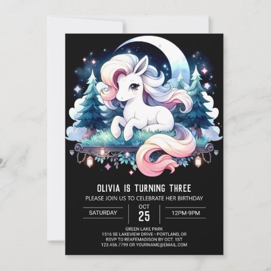 ホース威厳のあるモダン誕生日 招待状 (正面)