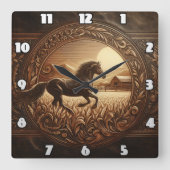 ホース威厳のある走ズスルーゴールデンフィールド スクエア壁時計 (正面)