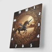 ホース威厳のある走ズスルーゴールデンフィールド スクエア壁時計 (傾斜)