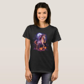 ホース幽霊スカル顔不気味ハロウィーンのカボチャのちょうちんガールズ Tシャツ (正面フル)