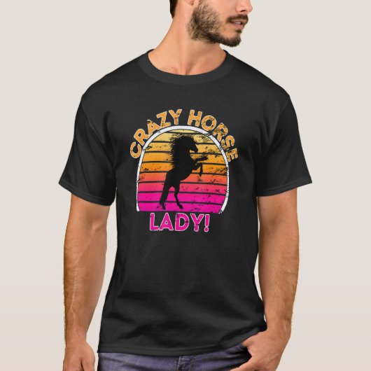 ホース熱狂するレディおもしろいレトロホース Tシャツ (正面)