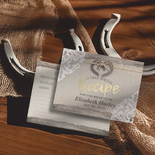 ホース素朴シューズバーラップレースブライダルシャワーレシピ インビテーションポストカード