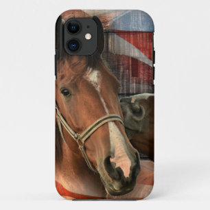 ホース素朴バーンアメリカ国旗 iPhone 11 ケース