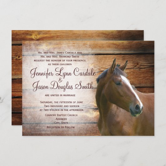 ホース素朴バーンウッド結婚式招待状 招待状 (正面/裏面)