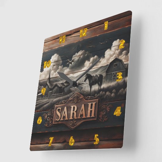 ホース素朴ポートレートニアファームハウスアットデュスク スクエア壁時計 (傾斜)