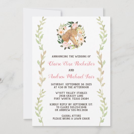 ホース結婚式招待状 – 水彩 招待状 (正面)