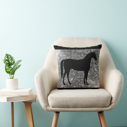 ホース装飾用クッションインブラック&シルバースパークル クッション (椅子)