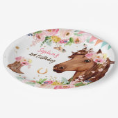 ホース誕生日ガール女性のカーボーイピンクフローラパーティー ペーパープレート (アングル)