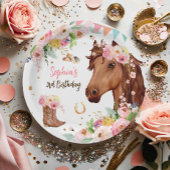 ホース誕生日ガール女性のカーボーイピンクフローラパーティー ペーパープレート