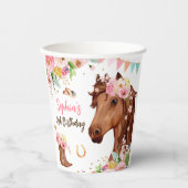 ホース誕生日ガール女性のカーボーイピンクフローラパーティー 紙コップ (正面)