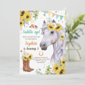 ホース誕生日招待状ガール女性のカーボーイひまわりブルー 招待状 (スタンド正面)