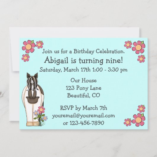ホース誕生日招待状forガールズ 招待状 (正面)