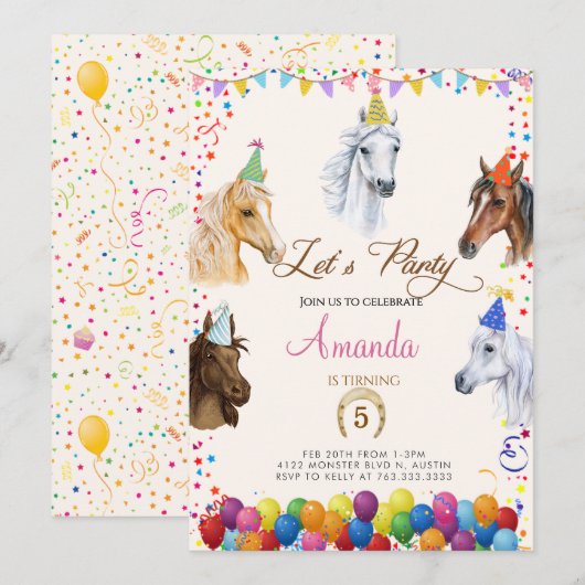 ホース誕生日 招待状 (正面/裏面)