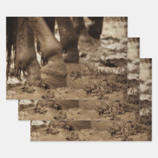 ホース足ウェスタンヴィンテージセピアブラウン素朴 ラッピングペーパーシート (セット)