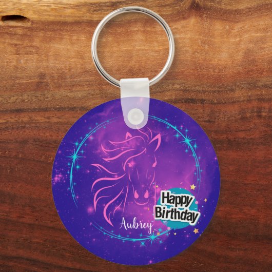 ホース銀河系ハッピーバースデー パーソナライズされた キーホルダー (正面)