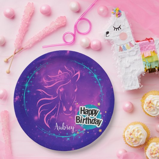 ホース銀河系ハッピーバースデー パーソナライズされた ペーパープレート (パーティー)