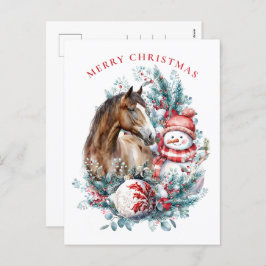 ホース雪だるまクリスマスウォーターエレガントカラー シーズンポストカード
