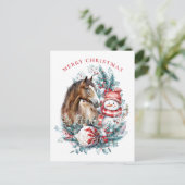 ホース雪だるまクリスマスウォーターエレガントカラー シーズンポストカード (スタンド正面)