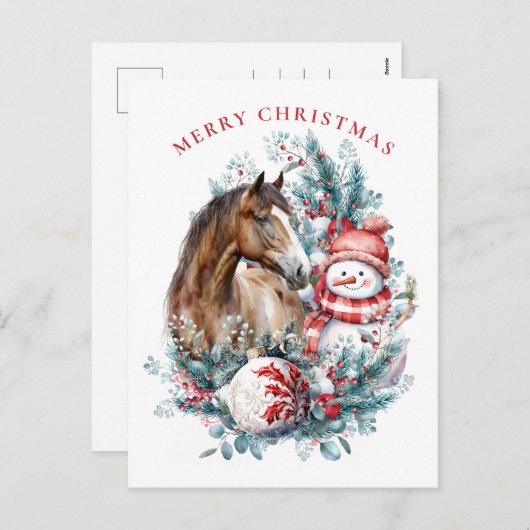 ホース雪だるまクリスマスウォーターエレガントカラー シーズンポストカード (正面/裏面)