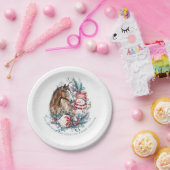 ホース雪だるまクリスマスウォーターエレガントカラー ペーパープレート (パーティー)