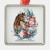 ホース雪だるまクリスマスウォーターエレガントカラー メタルオーナメント (正面)