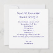 ホース食べ物のケーキの誕生日の招待、馬好き 招待状 (裏面)