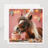 ホース食べ物のケーキの誕生日の招待、馬好き 招待状 (正面/裏面)