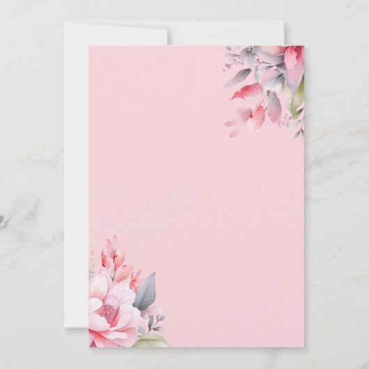 ホース7誕生日ピンクフローラガールサドルアップ 招待状 (裏面)