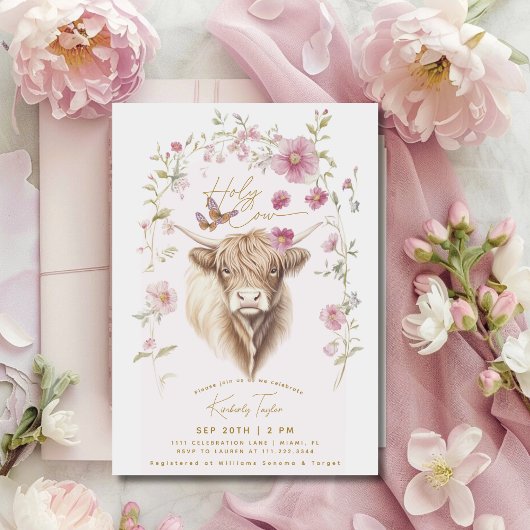 ホーチカウハイランドカウワイルドフラワーズブライダルシャワー 招待状