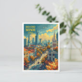 ホーチミンシティベトナムヴィンテージアートイラストレーション ポストカード (スタンド正面)