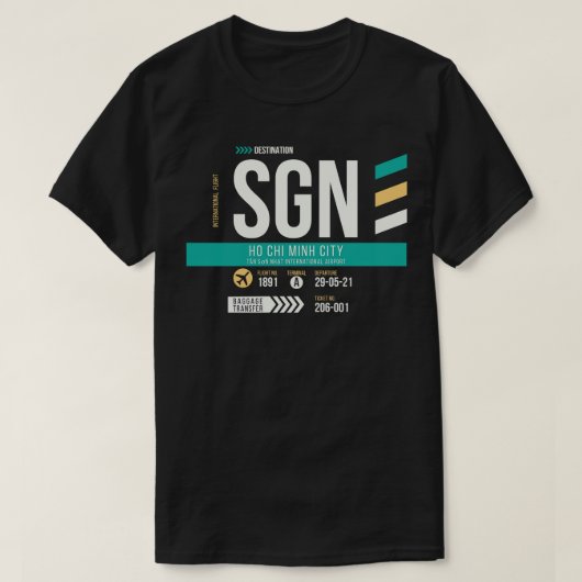ホーチミンシティ SGN 空港コード 荷物タグ Tシャツ (デザイン正面)