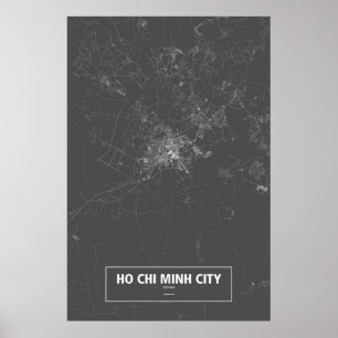 ホーチミン市、ベトナム(黒で白い) ポスター