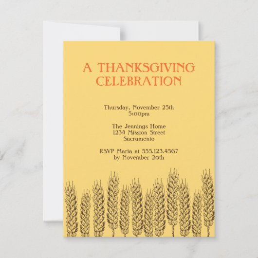 ホートの茎の自然の黄色のフィールド感謝祭 招待状 (正面)