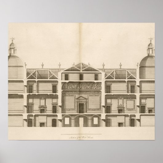 ホートン館：西側正面の断面、彫刻 ポスター (正面)