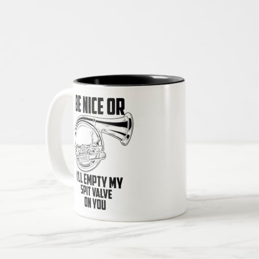 ホーフランスのン唾バルブかわいいトランペットミュージシャンおもしろい ツートーンマグカップ (正面左)