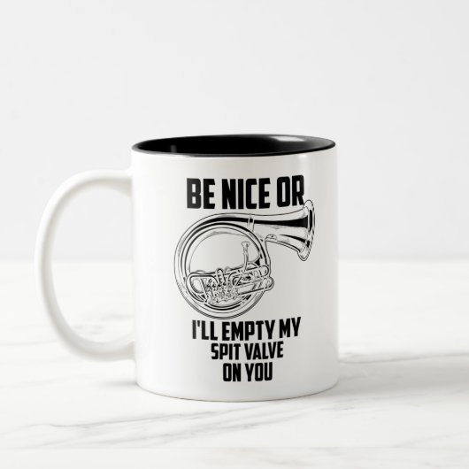 ホーフランスのン唾バルブかわいいトランペットミュージシャンおもしろい ツートーンマグカップ (左)