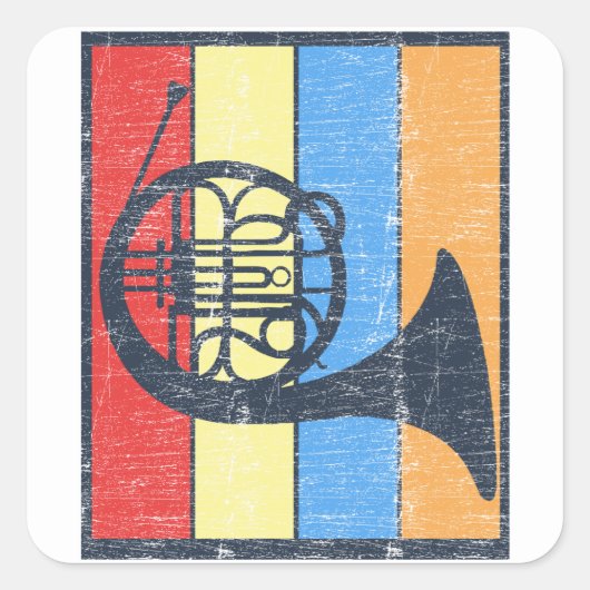 ホーフランスのン楽器選手レトロオーケストラのギフト スクエアシール (正面)