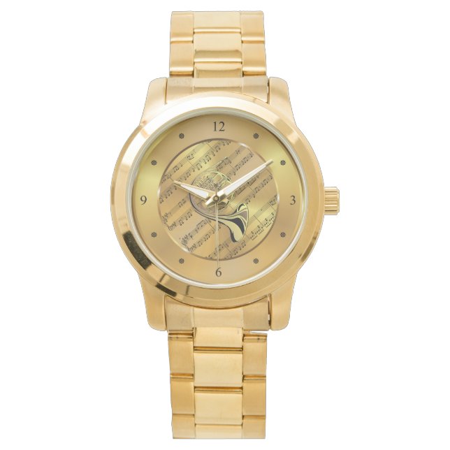 ホーフランスのン～楽譜～金ゴールド背景 腕時計 (正面)