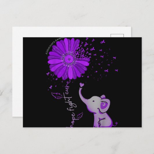 ホープが可愛い象のアルツハイマー紫色のリボンと戦う シーズンポストカード (正面/裏面)