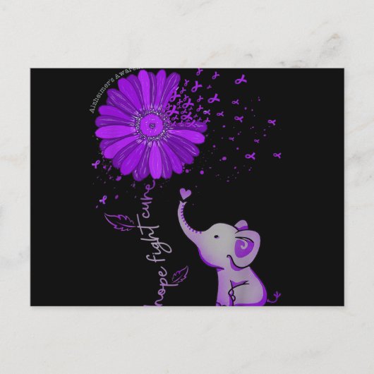 ホープが可愛い象のアルツハイマー紫色のリボンと戦う シーズンポストカード (正面)