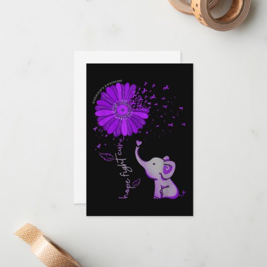ホープが可愛い象のアルツハイマー紫色のリボンと戦う ノートカード (正面/裏面インサイチュ)