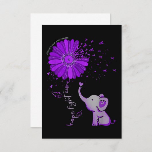 ホープが可愛い象のアルツハイマー紫色のリボンと戦う ノートカード (正面/裏面)