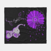 ホープが可愛い象のアルツハイマー紫色のリボンと戦う フリースブランケット (正面(横))