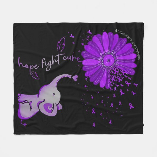 ホープが可愛い象のアルツハイマー紫色のリボンと戦う フリースブランケット (正面(横))