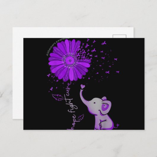 ホープが可愛い象のアルツハイマー紫色のリボンと戦う ポストカード (正面/裏面)