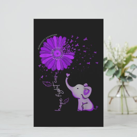 ホープが可愛い象のアルツハイマー紫色のリボンと戦う 便箋 (スタンド正面)